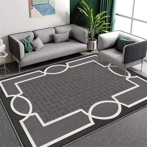 Tapis doux gris 120x180 lavable design simple lignes blanches - 2