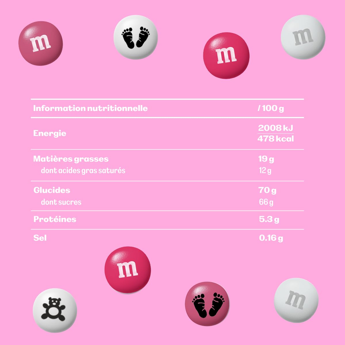 M&M'S au chocolat au lait pré-imprimés Naissance ou Baptême- Sachet vrac de 1,5kg de chocolats roses et blancs - Idée de cadeaux pour célébrer la naissance d'un bébé