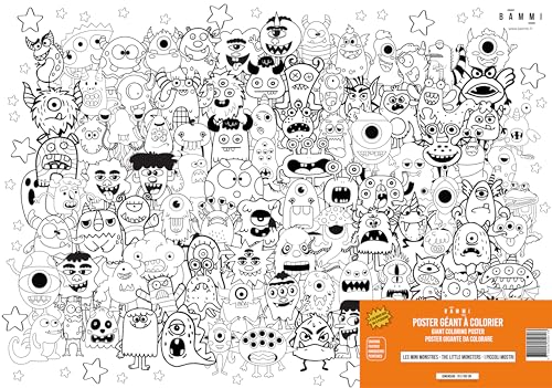 BAMMI Coloriage Géant pour Enfant, Les Mini Monstres, 100 cm x 70 cm, Papier Premium, Activités Ludiques et Créatives