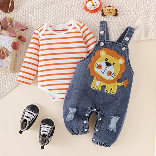 Image of Baby Boy Clothes Newborn Long Sleeve Romper Cartoon Animal Jeans Suspender Overalls Jumpsuit Fall Outfits 0-18 Months