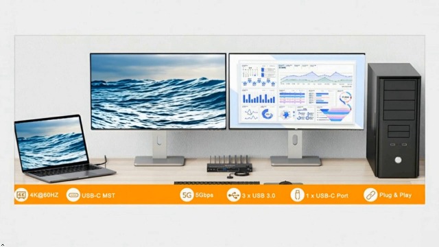 Image of USB C KVM Switch 2 Monitors 2 Computers USB C Dual Monitor KVM Switch for Laptop & Desktop, USB 3.0 MST Dual HDMI 4K@60Hz, PD 87W for Laptop, with Wired Remote