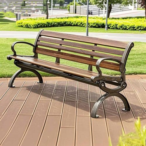 3-osobowa ławka ogrodowa na zewnątrz, ergonomiczne drewno z włókna węglowego z oparciem i podłokietnikami, maksymalne obciążenie 500 kg, rustykalna ławka na patio do parków, trawników, działek i