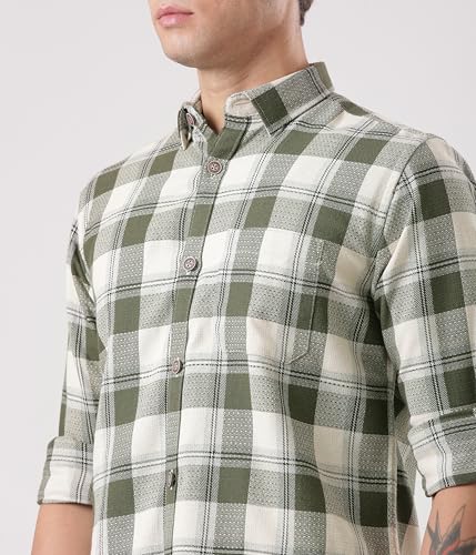 Image of TURMS Men's Casual Checks Shirts, Odor Control, Moisture Wicking, Button Down Collar, Cool Tech Cotton Fabric, Tailored Fit, Full Sleeve