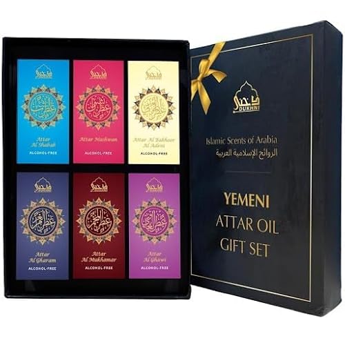 Dukhni Yemeni Attar Oil Set | 6 Assorted Roll-On Perfume Oils | Handmade Heritage Arabian Oudh, Musk & Amber Fragrance Oils | Premium Non-Alcoholic scents for Parties & Hajj & Umrah Gifting