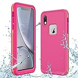 Gustave iPhone XR Waterproof Case Support Wireless Charging iPhone XR Waterproof Shockproof Dirt-Proof Full-Body Rugged Cover with Built-in Screen Protector for Apple iPhone XR 6.1 inch (Pink)