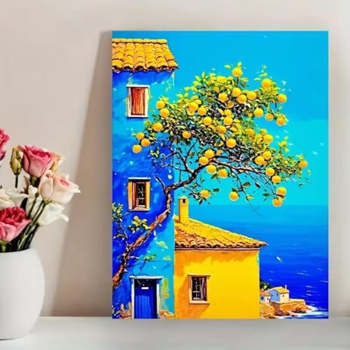 Maison artistique sur toile premium avec cadre arbre fruitier