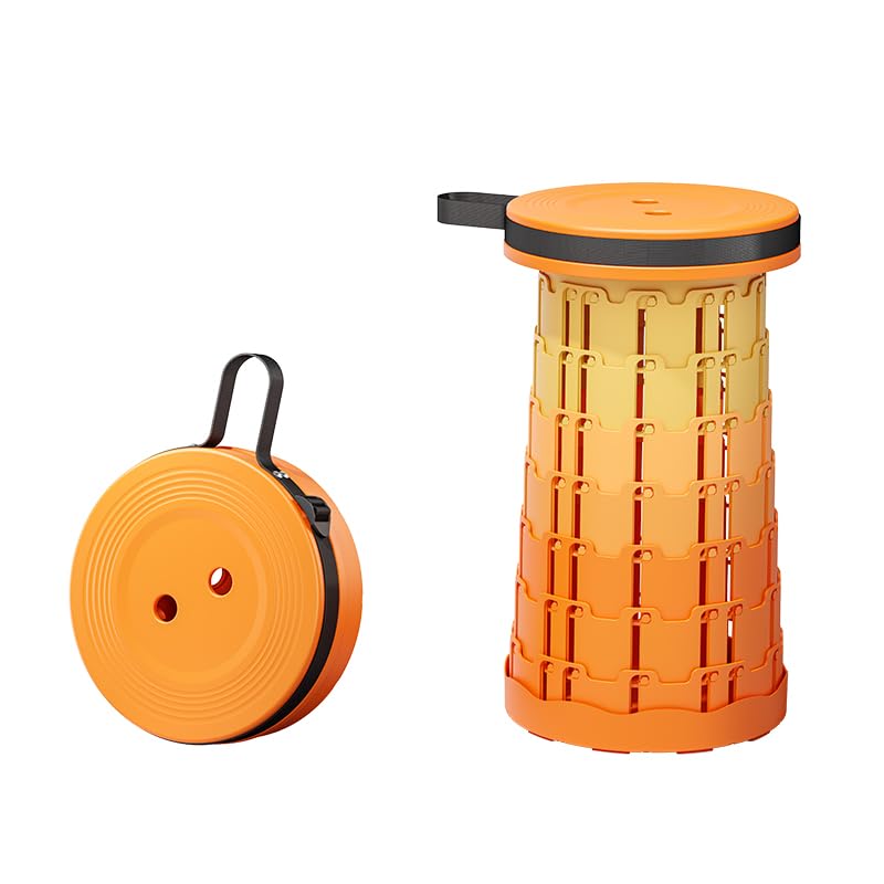 Telescopic Folding Stool Portable Adjustable Seat – Heavy Duty 150kg Load, Up to 45cm Height, Compact Retractable Camping Chair with Carry Strap for Hiking, Fishing, Picnic, Travel (Gradient Orange)
