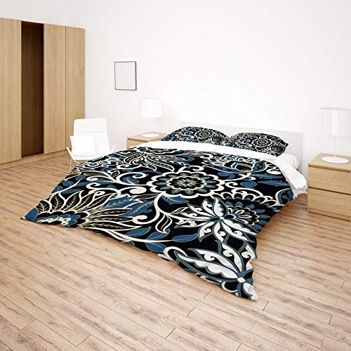 Housse de couette fleurie grand lit Queen parure de lit 3 pièces en polyester sans repassage