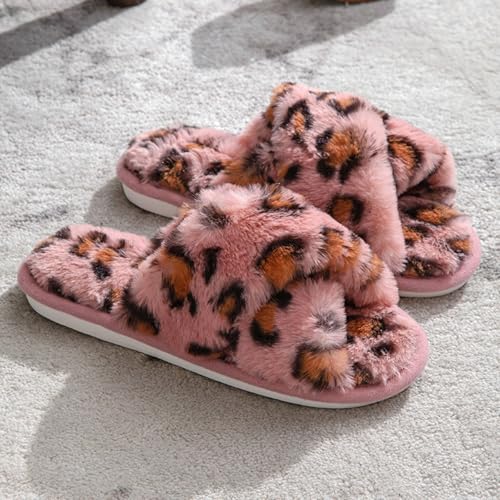Slippers For Women Fuzzy Womens Memory Foam Slipper Cross Band Open Toe House Shoes Cozy Plush Home Slides Fluffy Furry Indoor Outdoor Slide2