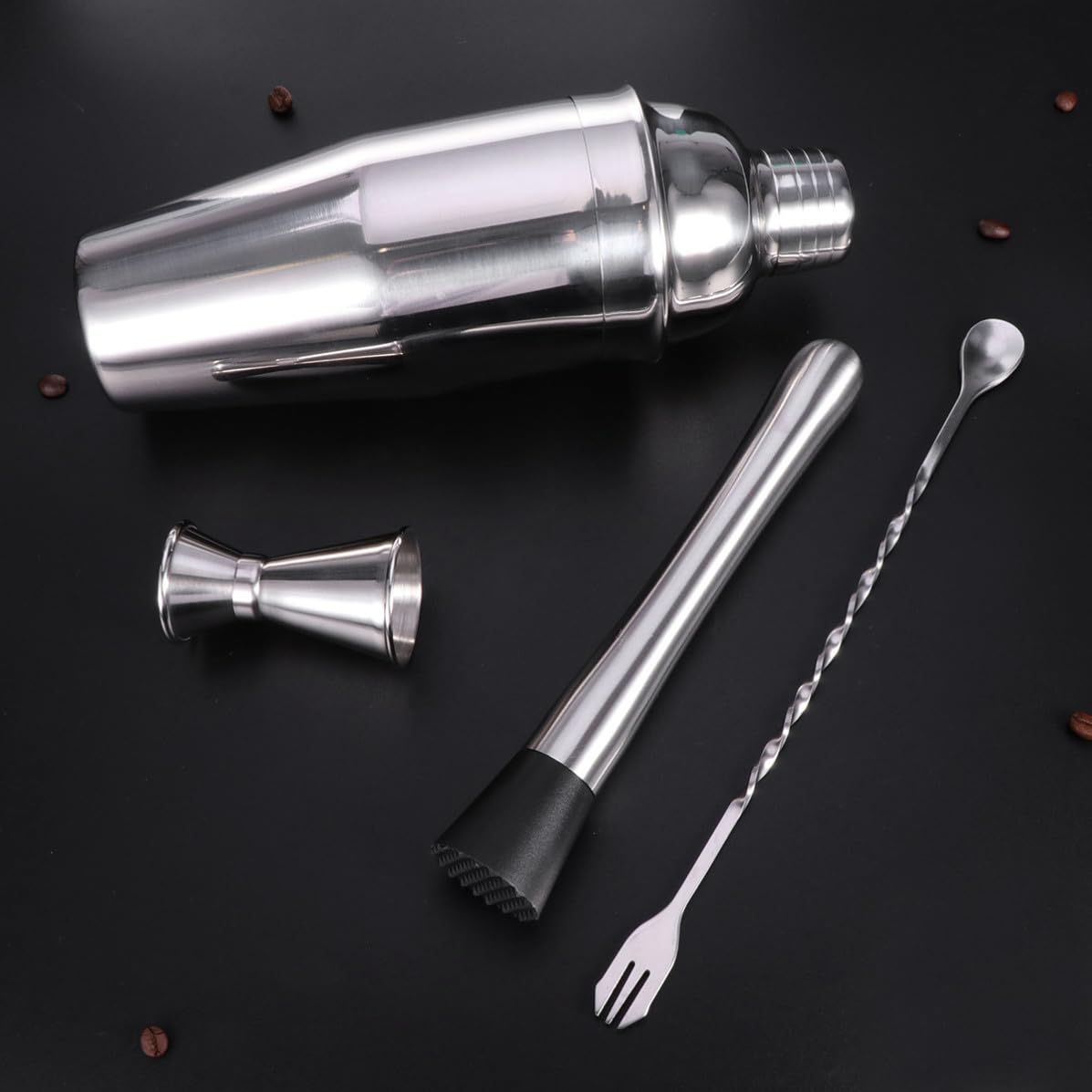 Kit Cocktail Professionnel Shaker à Cocktails 4 Pièces en Acier Inoxydable Doseur et Becs Verseurs, Préparation de Boissons Alcoolisées à Domicile