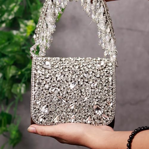Image of THE TAN CLAN Kavya Beige Flap Over Bag Clutch Purses Luxury Evening Handbags with Handle