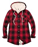 ThCreasa Flannel Shirt Jacket Women with Hood, Buffalo Plaid Sherpa Fleece Lined Button Up Hooded Flannel Jacket Women Red M
