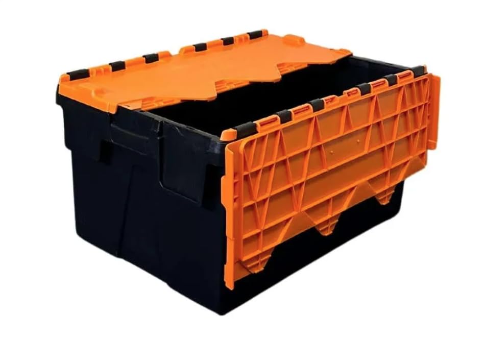 Totebox 10x 56 Litre Storage Box/Attached Lid Container (60 x 40 x 32 cm) (Orange)