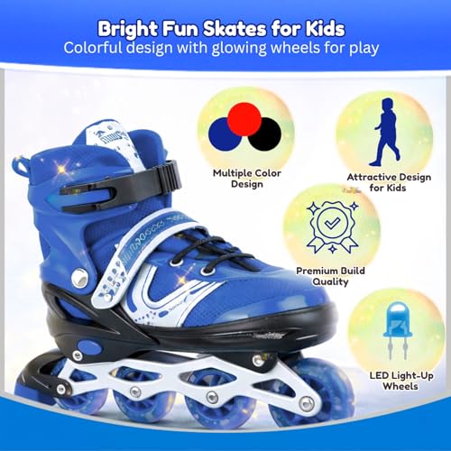 Image of Toy Imagine New Inline Skates, Adjustable Inline Roller Skates for Boys Kids & Girls, 7 to 14 Years Unisex Outdoor Skating Shoes Roller Blades with Led Flash Lights Featuring Wheels (Any One)
