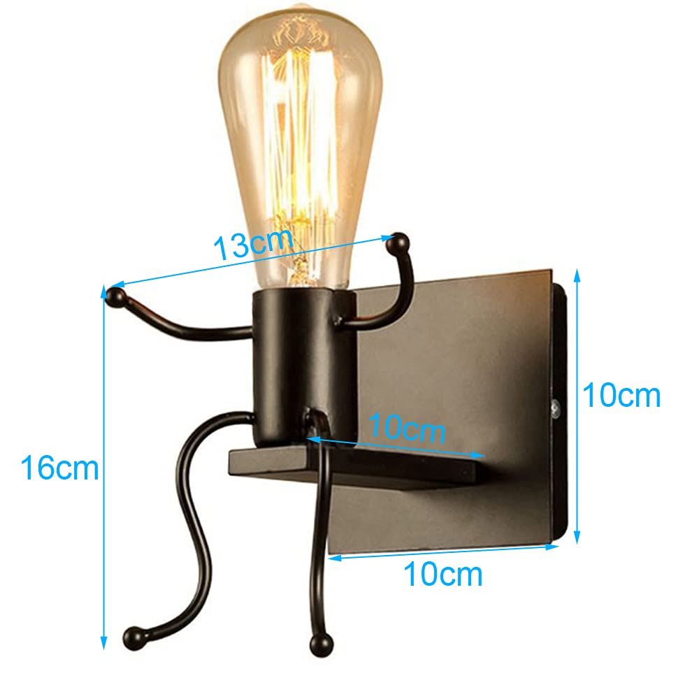 iDEGU 2 Pack Applique Murale Moderne Lampe Murale Style Humanoïde Créatif LED Luminaire Décoration Applique Intérieure pour Chambre d'enfants Salon Couloir (Noir)
