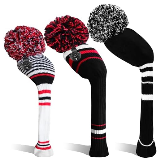 XJBTBA Golf Head Covers Woods Driver Fairway Hybrid 3 Pcs,Golf Headcover Pom Knitted Number 1 3 5 for Men Women Anti-Wrinkle Washable Soft Portable Color Blue Red