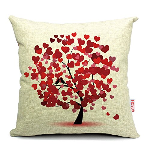 HOSL Blend Linen Decorative Couple Throw Pillow Cover Cushion Case Couple Pillow Case Life Tree Red for Auto Seat