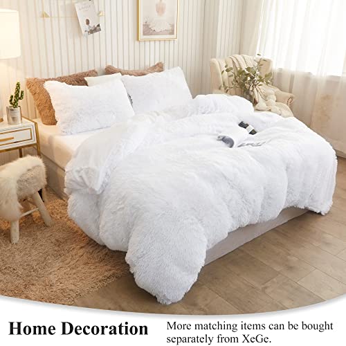 Xege Luxury Shaggy Faux Fur Body Pillow Cover, Fluffy Bed Pillow Case With Zipper Closure, Soft Decorative Plush Long Pillow Sham, Fuzzy Hug Pillow For Home Bedroom 21"X54" White #TOP6