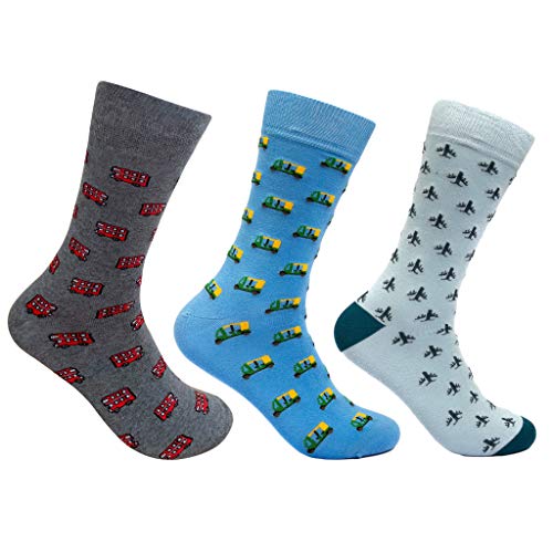 Image of Mint & Oak Printed Crew Socks For Men, Soft Cotton Calf Length Socks, Colorful Sock Gift For Men, Anti-Microbial & Odour Free, Funky Socks - Gift Box of 3