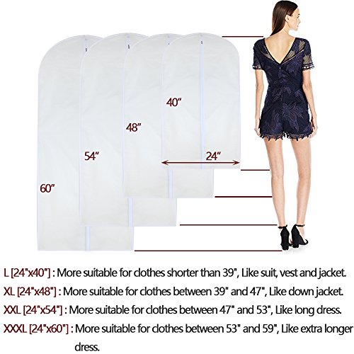 Garment Bag Clear 24'' X 48'' Long Suit Dust Garment Bags White Breathable Full Zipper Dust Cover For Dance Dress Clothes Pack Of 6 #TOP2