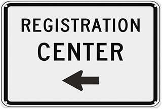 Registration Center (Left Arrow) Sign Aluminum Tin Warning Signs For Home Outdoor Garden 12x8 Inches