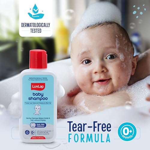 Image of LuvLap Milky Soft Baby Shampoo - 200ml, Tear Free Formula, with Milk Protein, Vitamin E & Coconut Oil, Shea Butter & Chamomile, Gentle Care for Baby's Soft Hair, No Paraben, Dermatologically Tested
