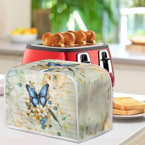 Image of Talayituse Butterfly Daisy Letter Print Toaster Cover 4 Slice Wide Slot, Lightweight Toaster Cover Dust Protection Washable Appliance Bag Bread Maker Cover, M