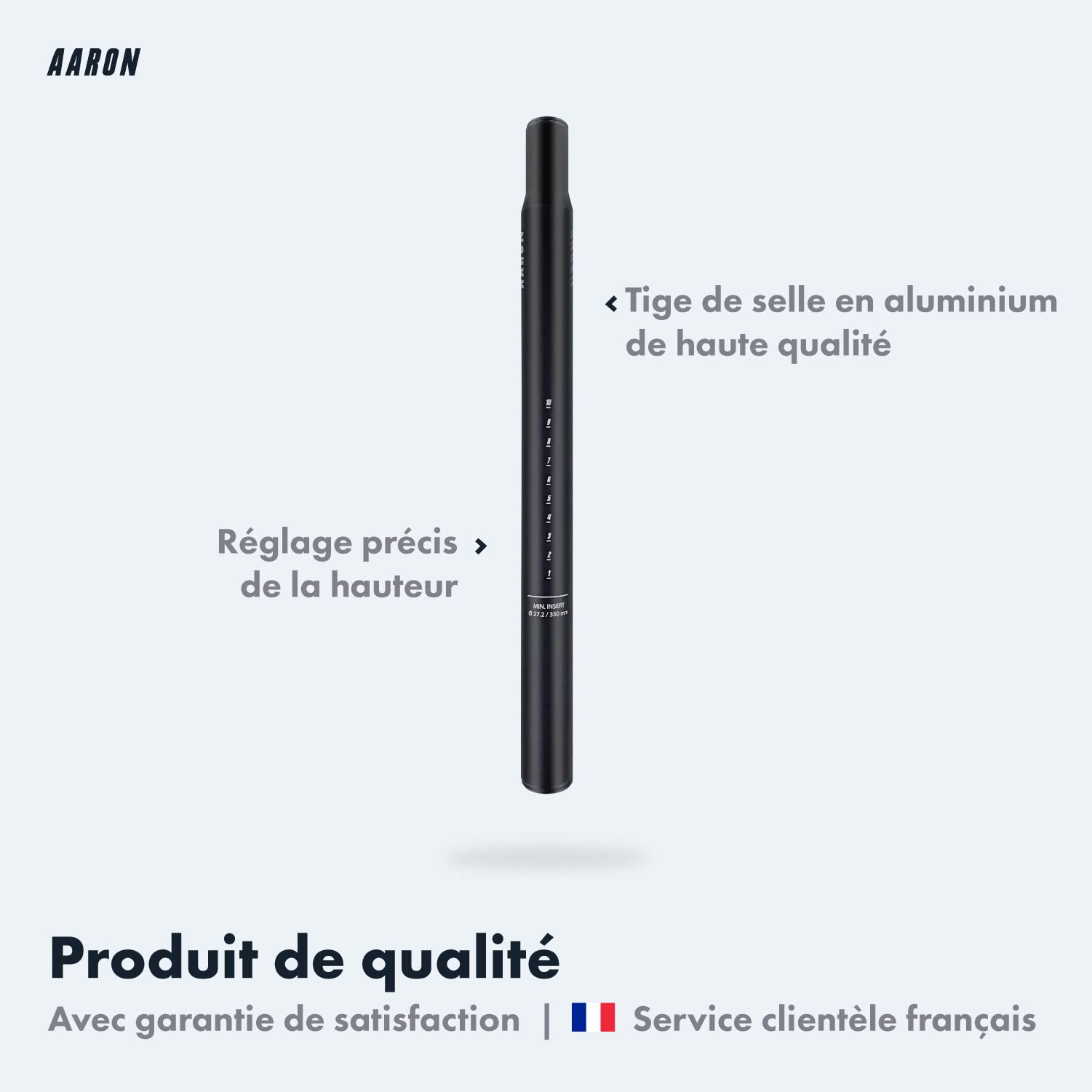 Tige De Selle AARON – 27,2 Ou 25,4 Mm, Aluminium 350 Mm, Noire, Graduée, Pour Vélo De Ville Et Trekking