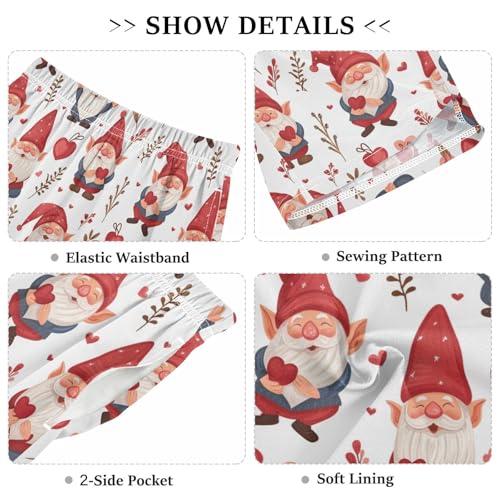 ALAZA Valentine's Day Heart Gnomes Pajama Shorts Sleep Shorts Pant Lounge Pajama Bottoms Elastic Waist with Pockets3