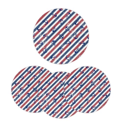 Mintoprints Nautical Anchors - Juego de 4 manteles individuales redondos trenzados, lavables, para mesa de cocina, comedor, 38 cm