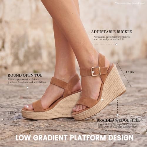 Image of UTIKLIOU Womens Wedge Sandals Platform Sandals Open Toe Ankle Strap Espadrille Wedge Heels for Vacation Beach Summer