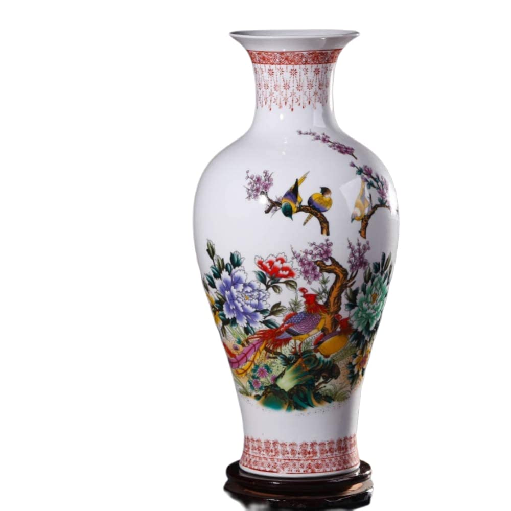 Tiechuiniub C Hinese White Modern Oval Erami Vase - Birds Pattern, Unfinished Finish - H 37 M