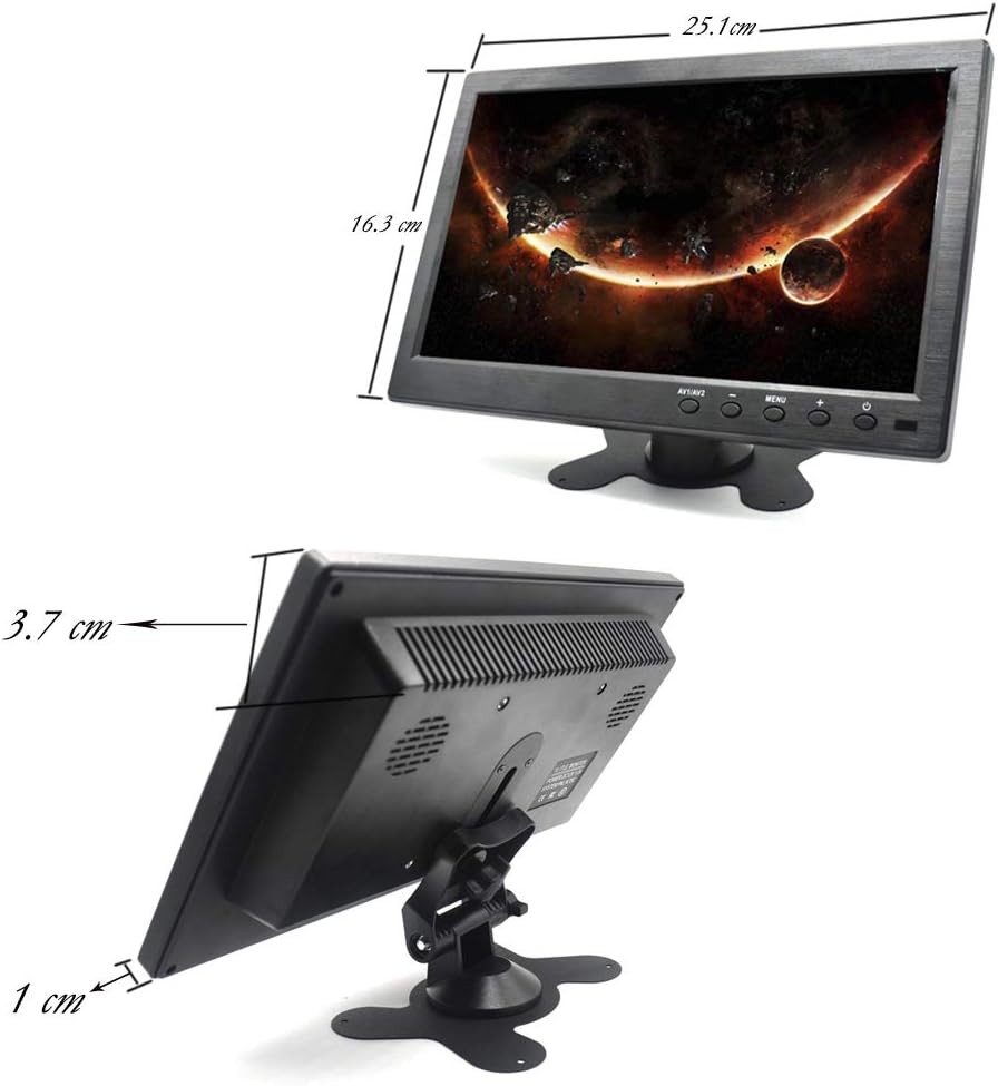 Buy 1 get 1 🔥 Padarsey 10.1” HD Monitor for Mini TV & Car Video Player & Computer Display TFT LCD Color Screen for Car Backup Camera & Home Security System Built in Speaker Support BNC/AVI/VGA/HDMI