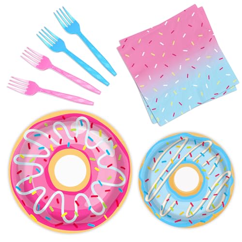 96 Pcs Donut Plates & Napkins - Birthday Party Decorations & Favors
