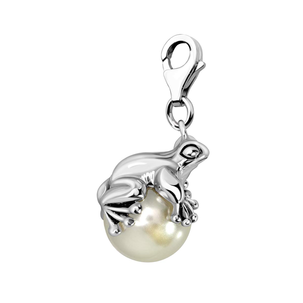 Quiges Charm con Cierre Rana en Perla Plateado Abalorios Joyería de Mujer