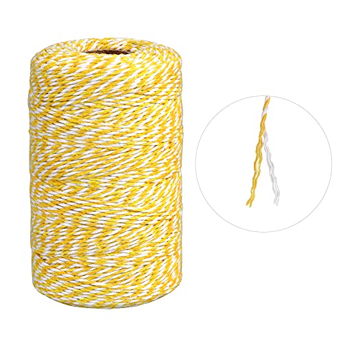 Image of jijAcraft Yellow and White Twine, 656 Feet Christmas Bakers Twine, 2MM Heavy Duty Packing String for DIY Crafts, Christmas Decoration, Gift Wrapping, Craft Wrapping
