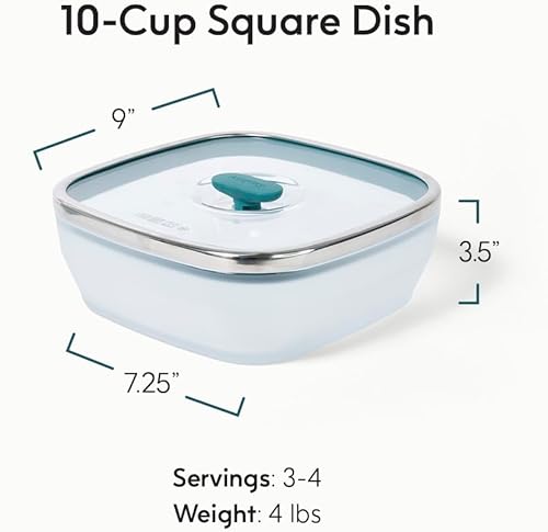 Miniatura 2 de Anyday Almacenamiento de alimentos cuadrado de vidrio de 10 tazas con tapa de vidrio  Utensilios de cocina y microondas sin plástico  Recipiente de