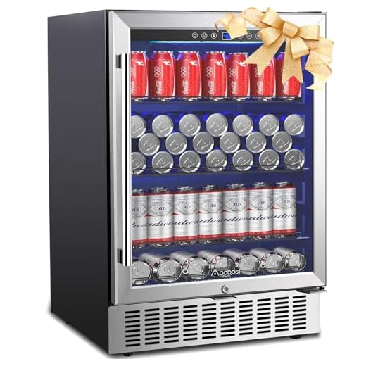 AAOBOSI 24 Inch Beverage Cooler, 164 Cans Freestanding and Built-in Beverage Refrigerator with Advanced Cooling System, Adjustable Shelf, Energy Saving, Ideal for Soda, Water, Beer, Wine