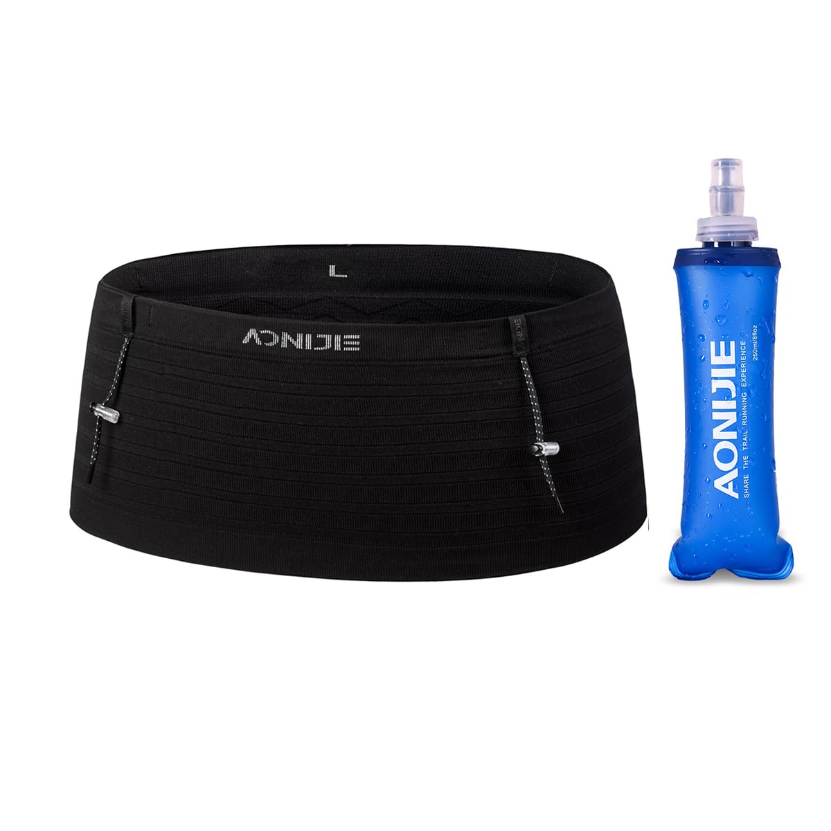 AONIJIE Running Belt with 250ml Soft Flask for Women and Men Lightweight & Non-slip Black Fanny Pack Fits All Size Phones Passport and More (Black