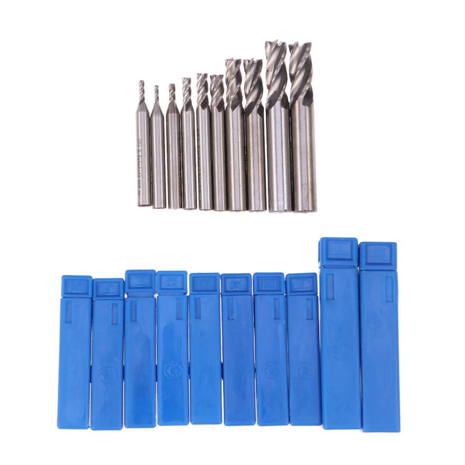 Jeu De 10 Fraises À Manche Droit En Acier Rapide 4 Flûtes Fraises À Bout Carré Pour Fraiseuse Coupe Haute Vitesse Diamètres 2-10 Mm Outils De Fraisage Cnc Pour Aluminium Bois Acier