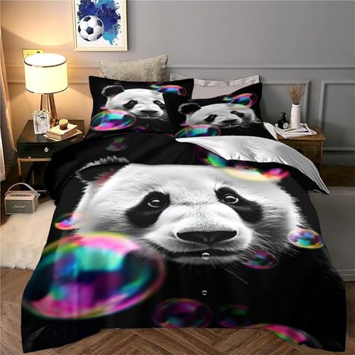 Parure de lit panda 3D housse de couette microfibre ado