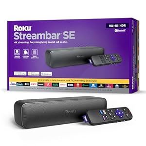Roku Streambar SE | 2-in-1 TV Soundbar with Built-in 4K/HD/HDR Streaming, Premium Speakers, & Enhanced Speech Clarity for Crisp, Clear Dialogue – Quick Guided Simple Setup