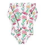 BesserBay Toddler Girls UPF 50+ Proteceion Cactus Pink Swimsuit One Piece Ruffle Shoulder Rash Guard 24-36 Months