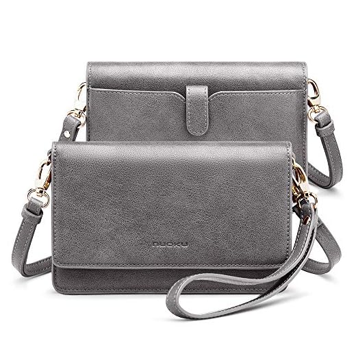 nuoku Women Small Crossbody Bag Cellphone Purse Wallet with RFID Card Slots 2 Strap Wristlet(Max 6.5'') … (Grey)