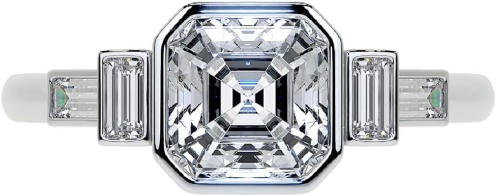 Generic 3.0 Carat VVS1 Colorless Moissanite Engagement Ring, Asscher Cut, Sterling Silver Vintage Antique Anniversary/Wedding/Bridal Ring for Woman