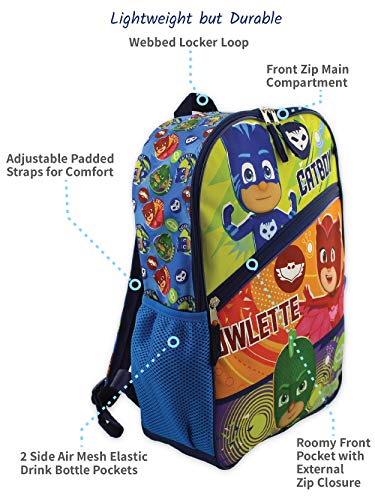 PJ Masks Boys Girls 5 piece 16 Inch Backpack Lunch Bag and Snack Bag School Set (One Size, Blue/Multi)3
