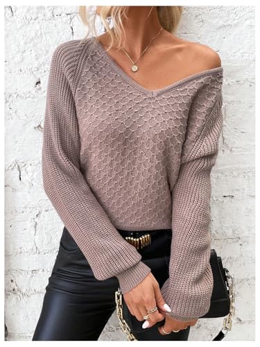 Gorglitter Women'S Lace Patchwork Cut Out Back Sweater Knit Long Sleeve V Neck Jumper Pullover Top Light Purple Large thumb #5