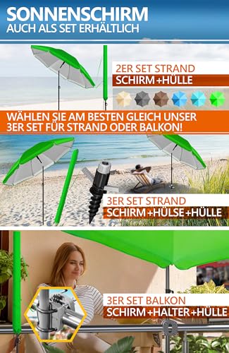 4smile Sonnenschirm Strand 180 cm in Grün - Höhenverstellbarer Strandschirm SunnyJoy UPF 50+ für Sonnenschutz Strand, Strandschirm windfest stabil - Sonnenschirm mit Schutzhülle, Gartenschirm – Bild 4