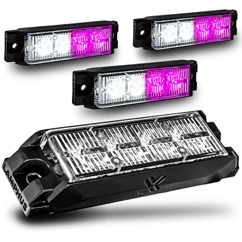 Image of LAMPHUS 4pc NanoFlare 4 inch 4W Purple White LED Surface Mount Police Grill Strobe Warning Lights [SAE Class 1] 12V Grille Flashing Emergency Lights for Funeral Escort Service Vehicle Truck Cars