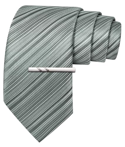 Image of Barry.Wang Silk Men Ties Formal Stripes Necktie and Tie Clip for Wedding Party Business Fashion Classic
